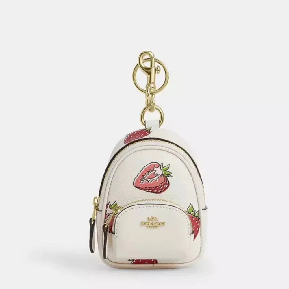 New Coach Mini Court Backpack Bag Charm with Strawberry Print CAO93 - Picture 1 of 5
